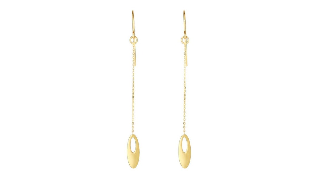 10kt Yellow Gold Shiny Flat Graduated Oval Bead on Link Drop Earring - Etsy