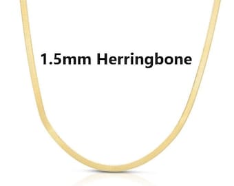 14K Solid Gold 1.5mm Herringbone Chain or Bracelet, Solid 14K Real Gold Chain Herringbone Chain, Women's Jewelry