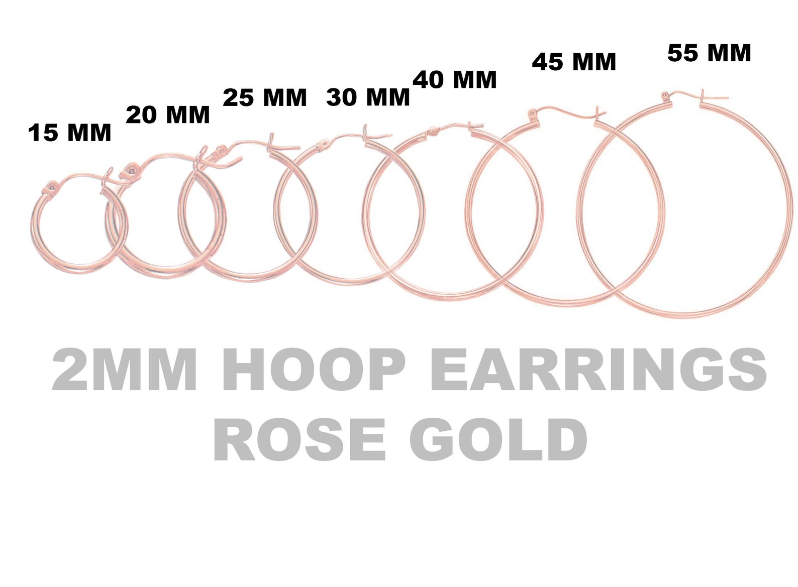 14K Rose Gold Hoop Earrings Sizes 15mm 20mm 25mm 30mm 40mm Etsy