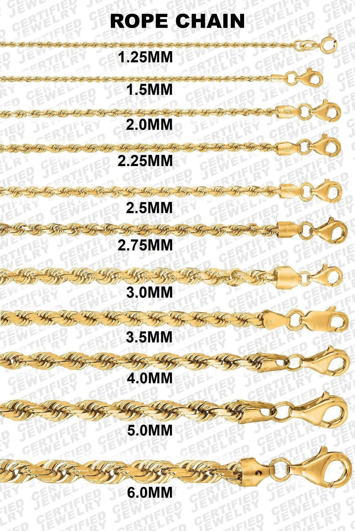 14K Solid Yellow Gold Diamond Cut Rope Chain Necklace 7 to 30