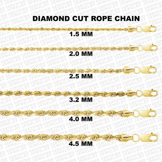 10K Yellow Gold Diamond Cut Rope Chain Necklace 16-24 1.5mm 
