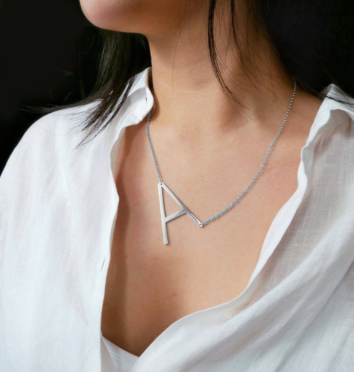 A-Z Silver Sideways Initial Necklace 