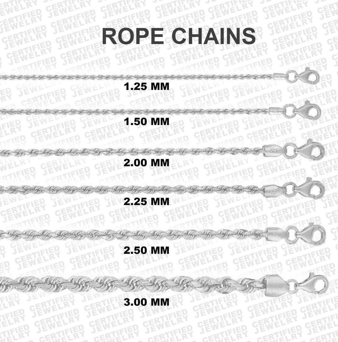 14K Solid White Gold Diamond Cut Rope Chain Necklace, 16 30 Inch, 1