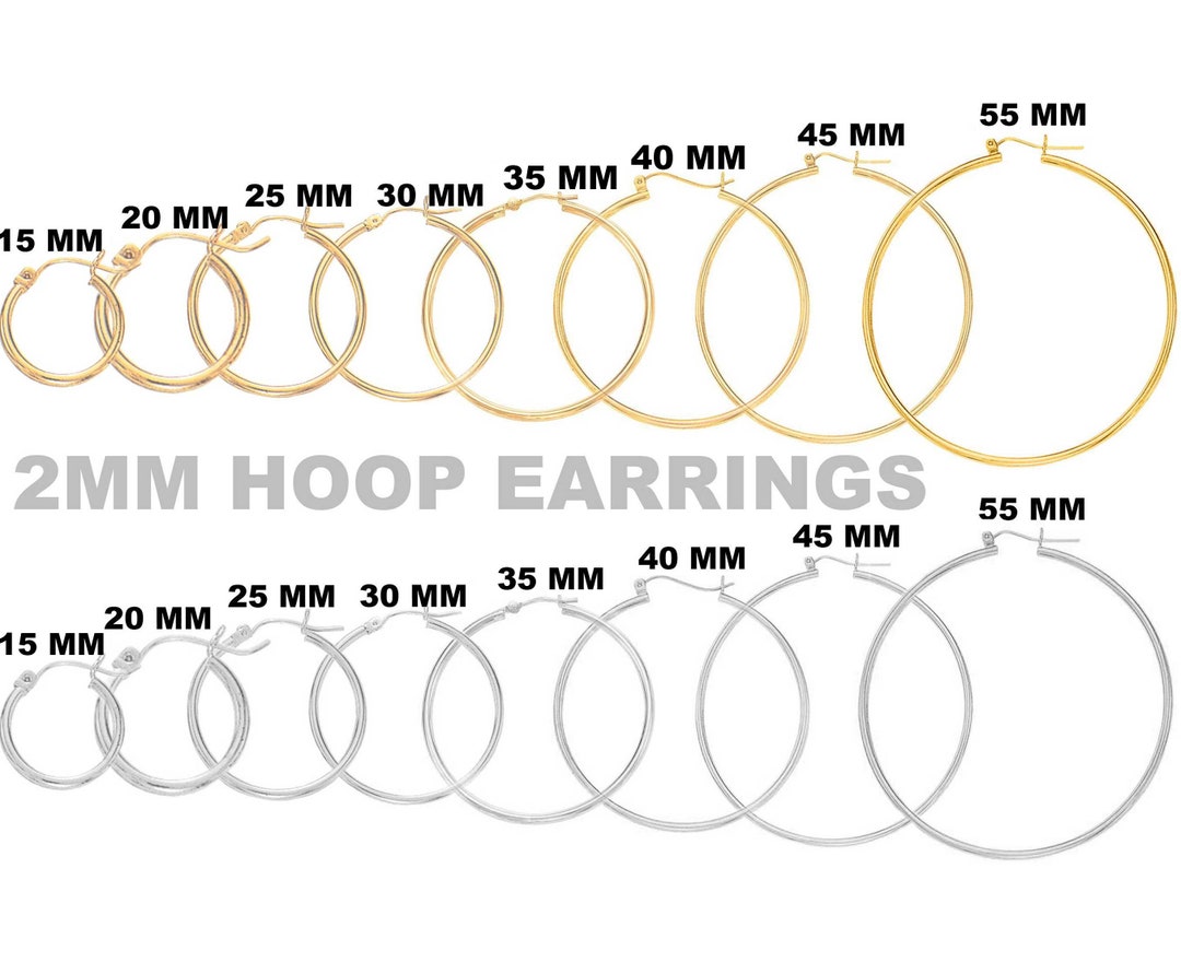 14K Yellow or White Gold Hoop Earrings, Sizes 15mm 20mm 25mm 30mm 40mm