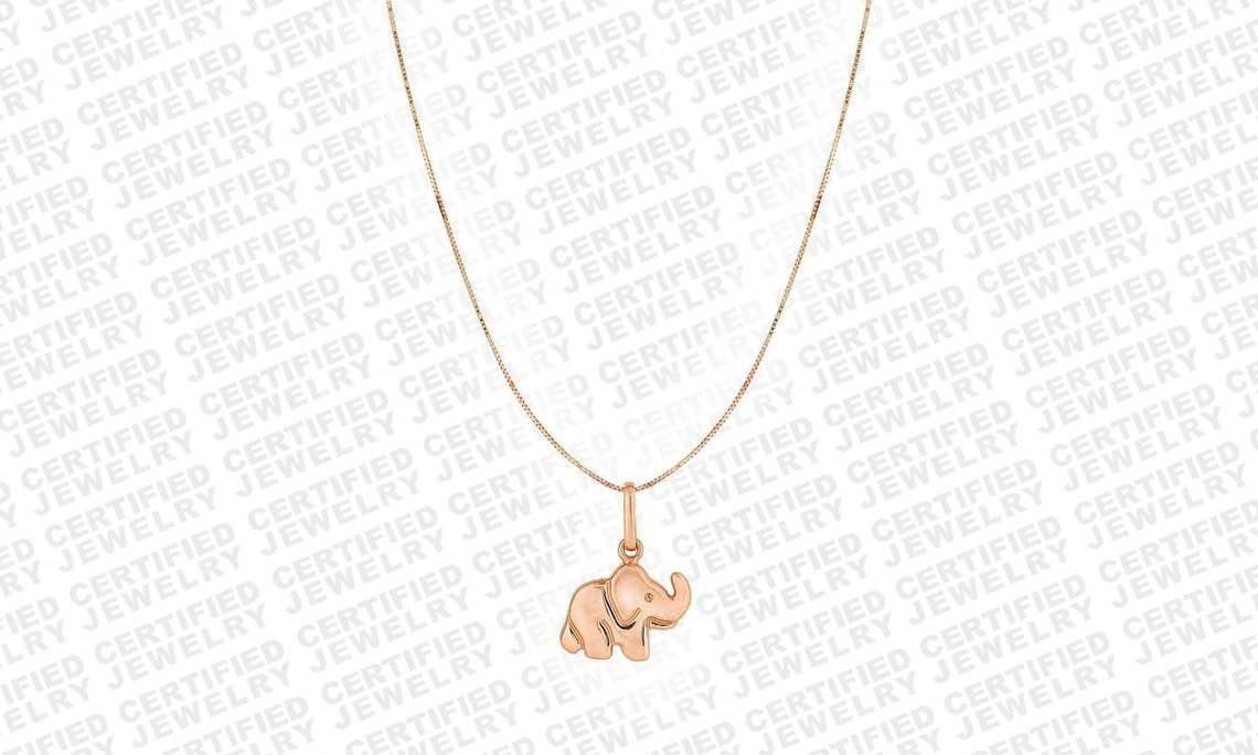 10k Rose Gold Shiny Flat Elephant Pendant Necklace