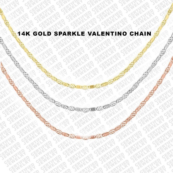 14K Gold Sparkle Mirror Chain Necklace, 16" To 24" Inch, 2.0mm Thick, 14K Yellow White Rose Gold, Real Gold ,Valentino Necklace Chain, Women