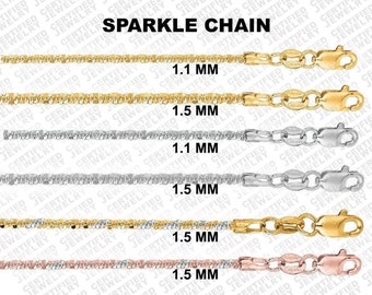 Solid 14K Gold Sparkle Rope Chain Necklace, 16" 18" 20" Inch, 1.1mm 1.5mm, White Yellow Tri Gold, Shiny Rope Chain, Sparkly Gold Chain Woman