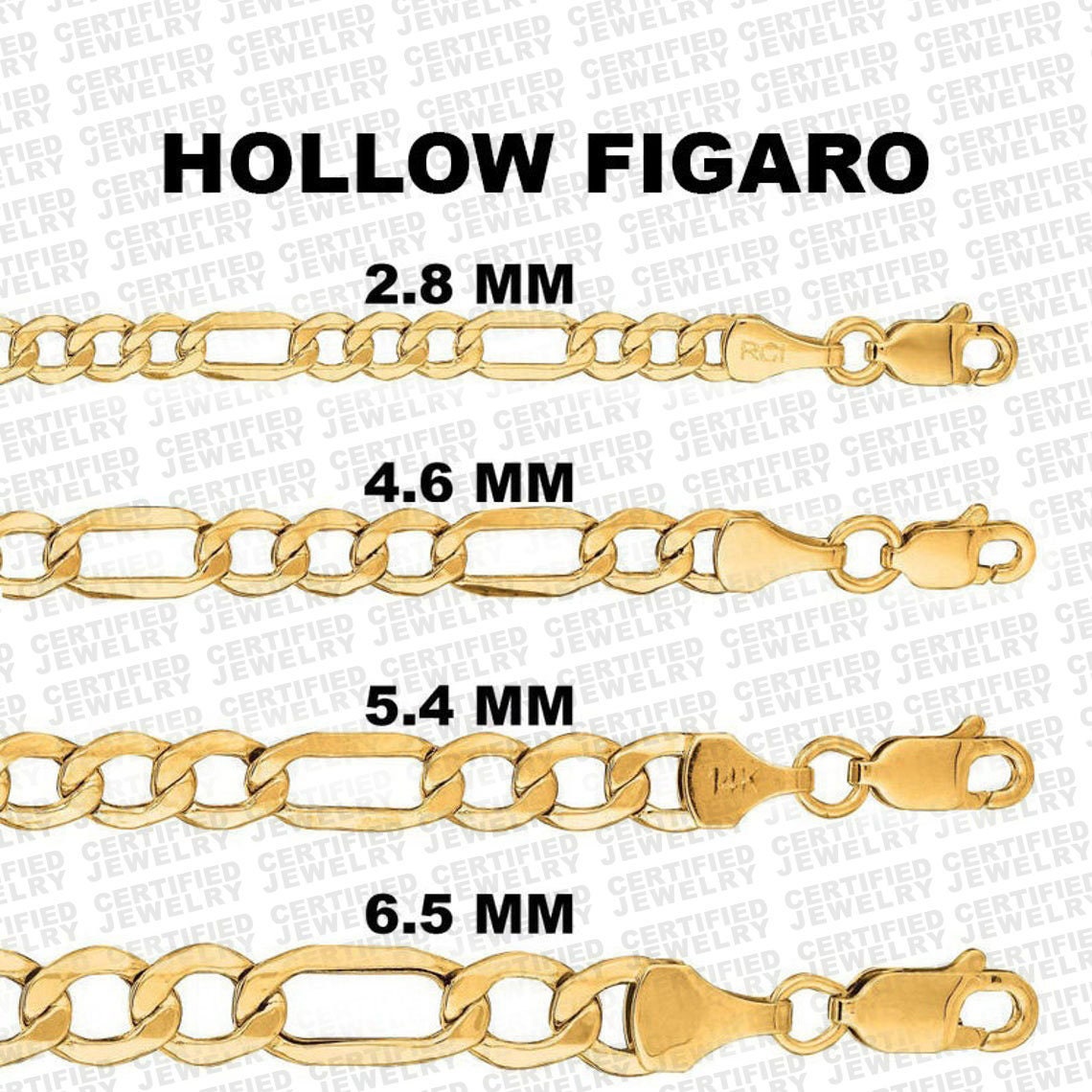 10K Yellow Gold Figaro Chain 18 20 24 