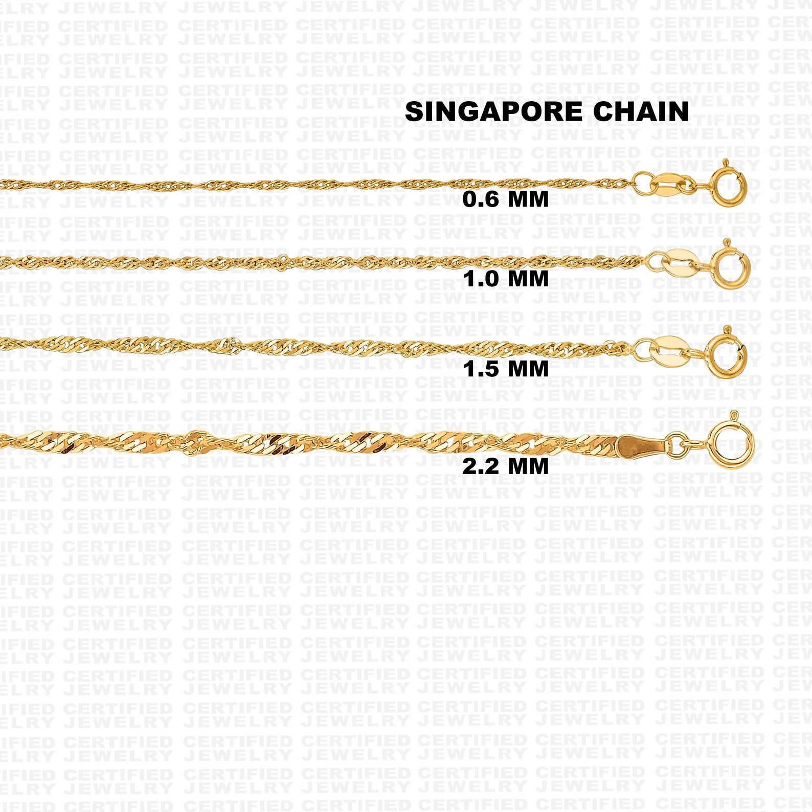 10K Solid Yellow Gold Singapore Rope Chain Necklace 7 Etsy