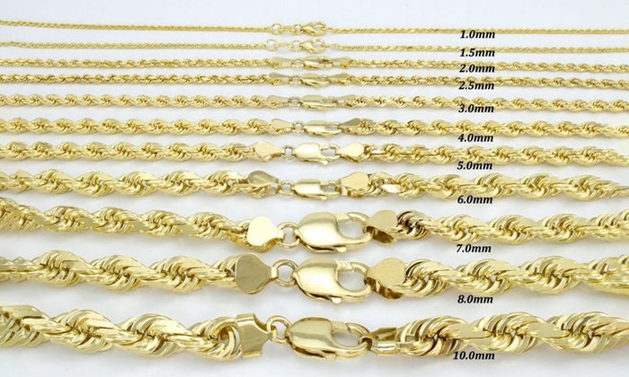 10k Gold Mens Hollow Rope Chain 2.5mm 