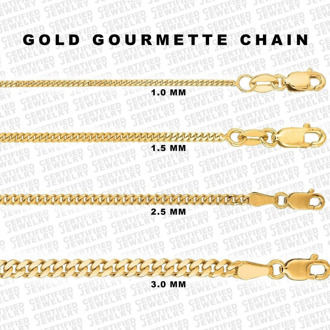 14K Solid Gold Gourmette Chain Necklace 