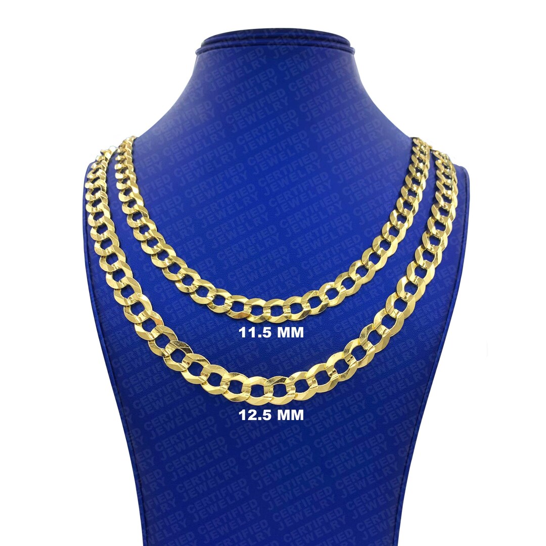 Solid 14K Yellow Gold Curb Link Chain Necklace, 24 or 26 Inch, 11.5mm