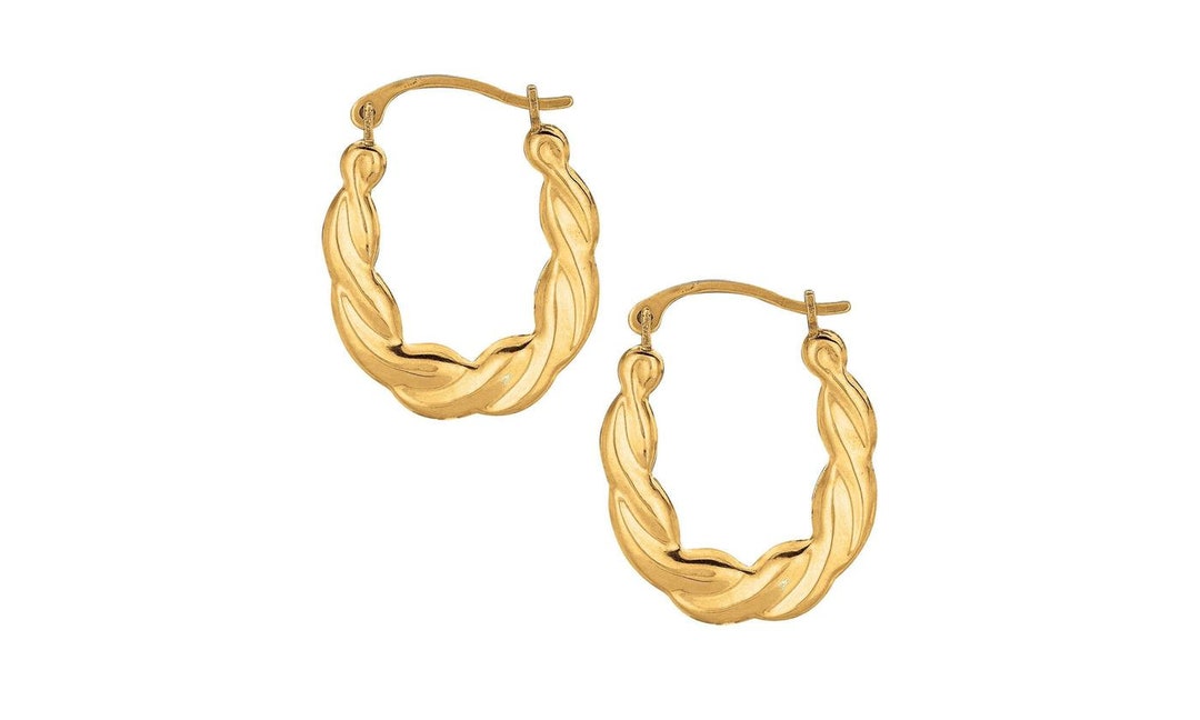 10K Yellow Gold Twisted Small Oval Hoop Earring With Hinged Clasp - Etsy