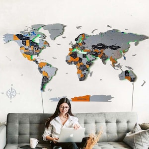 Carte du monde murale LED 3D colorée, cadeau de mariage, cadeau de Noël, décoration murale pour la maison, décoration d'intérieur