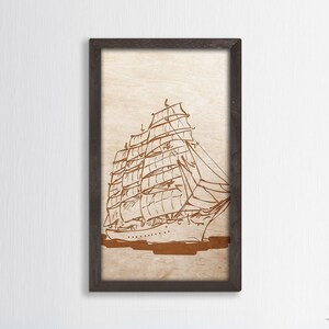 Art mural de voilier, Gravure laser sur bois de voilier, Cadeaux de décoration murale, En bois, Suspension murale en bois, Cadeau de 5e anniversaire