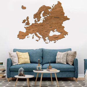Holz karte von Europa | Wohndeko | Wandkunst | Geschenk für Ehemann Ehefrau Freund | Karte an der Wand | Ein Geschenk zu Weihnachten | Gravierte Karte |