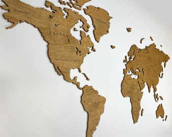 Wooden World Map Wall Decor, Push Pin Travel Map
