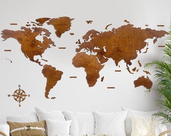 World Map Wood Wall Art, Travel Gift, Wall Decoration, Housewarming Gift, Welkarte, Wall world map wooden, office world map, poster