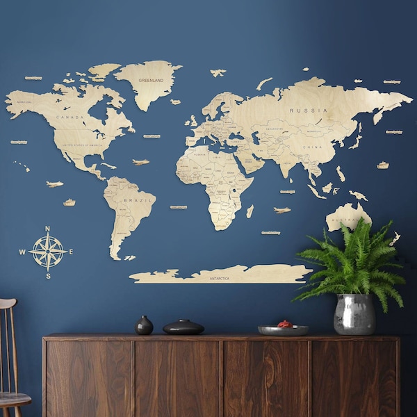 World Map Wood Wall Art, Travel Gift, Wall Decoration, Housewarming Gift, Welkarte, Wall world map wooden, office world map, poster