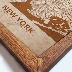 NEW YORK City Map Wall Art Amsterdam Engraved Wood Laser Map Wall Decoration Gifts Any City/Town Topographic Hometown