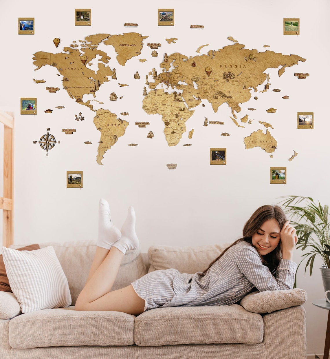 Wooden World Map Rustic Wall Decor Wall Decor Travel Map | Etsy