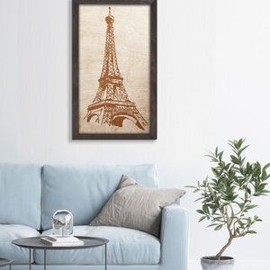 Eiffel Tower Wall Art, Eiffel Tower Engraved Wood Laser, Wall Decoration Gifts, City Symbol Paris, 5th Anniversary gift, Christmas gift