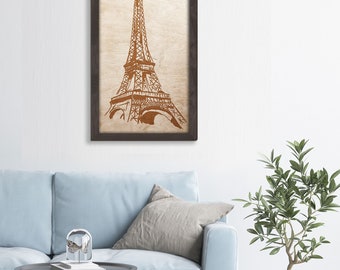 Eiffel Tower Wall Art, Eiffel Tower Engraved Wood Laser, Wall Decoration Gifts, City Symbol Paris, 5th Anniversary gift, Christmas gift