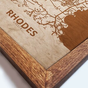 Rhodes City Map Wall Art Rhodes Engraved Wood Laser Map Wall Decoration Gifts Any City/Town Topographic Hometown