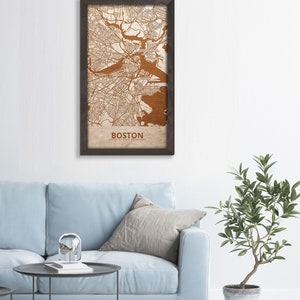 Engraved Boston Map, Oak Framed Wooden City Art image 8