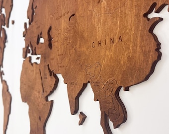 World Map Wood Wall Art, Travel Gift, Wall Decoration, Housewarming Gift, Welkarte, Wall world map wooden, office world map, poster