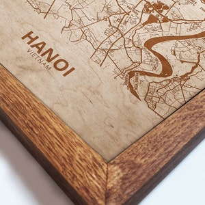 Hanoi City Map Wall Art Hanoi Engraved Wood Laser Map Wall Decoration Gifts Any City/Town Topographic Hometown