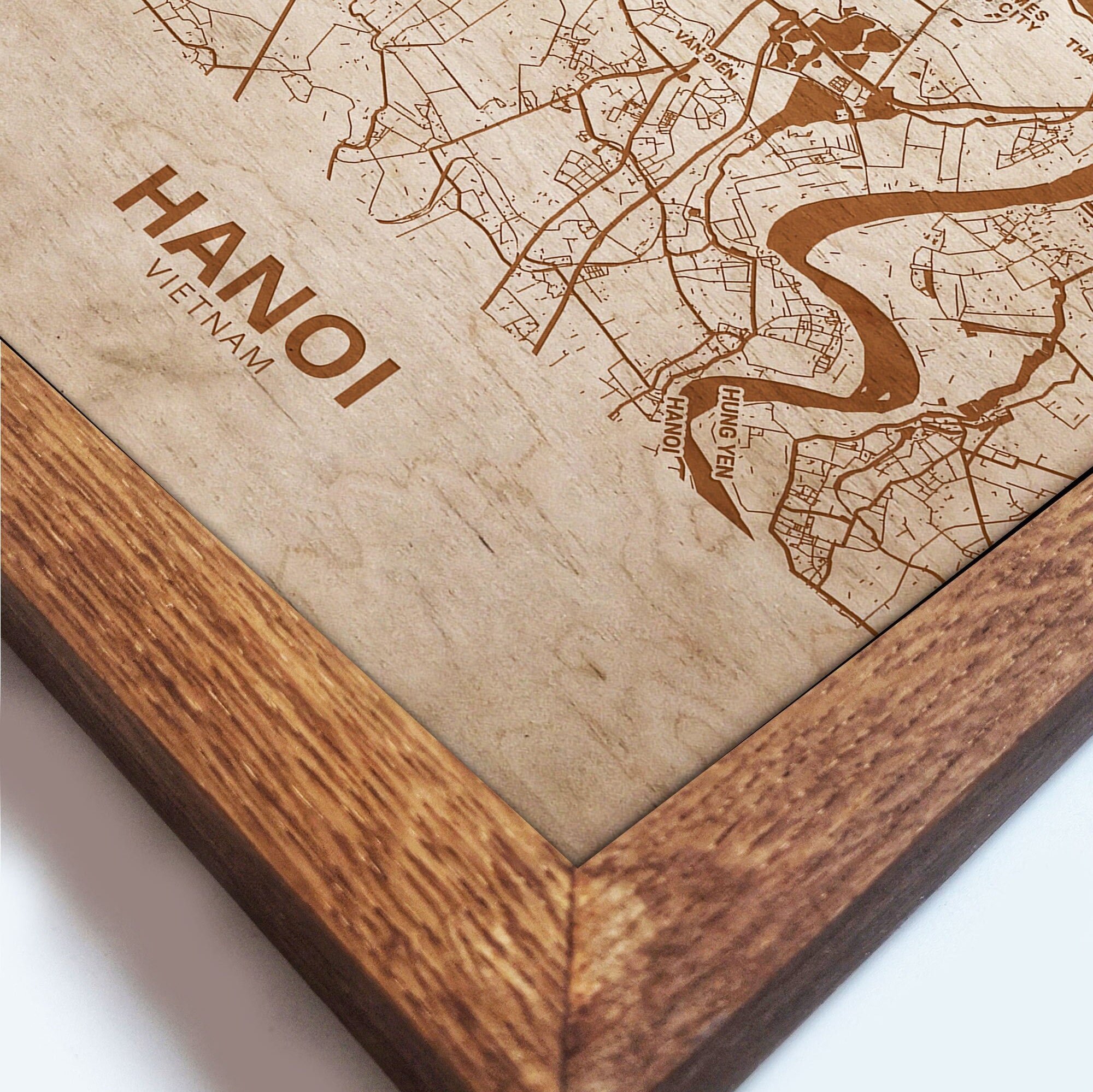 Hanoi wooden map, Street map of Hanoi, Hanoi map wall art, Vietnam wood map, Oak frames, Vietnam map art, Gift for home, Gift for her
