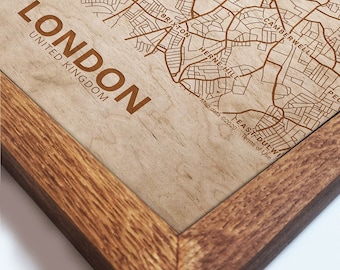 London wooden map, map of London, London map wall art, Street map of London, Wood wall hanging, Wooden street map, Gift for Christmas