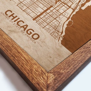 Chicago City Map Wall Art Chicago Engraved Wood Laser Map Wall Decoration Gifts Any City/Town Topographic Hometown