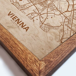 Vienna City Map Wall Art Vienna Engraved Wood Laser Map Wall Decoration Gifts Any City/Town Topographic Hometown