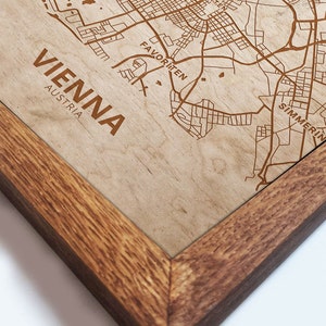 Vienna Map Wall Art, Austria Wood Map, Street map of Vienna, Vienna wooden Map, Gift for home, Gift for him, Austria map art, Oak frames