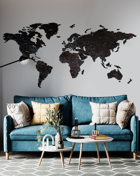 Wooden World Map - River Gray - World On Wall