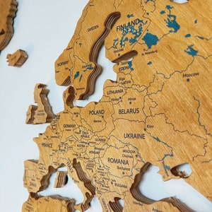 Mapa de pared de madera con ciudades y ríos Mapa del mundo de madera con mapa de pared impreso Decoración del hogar de madera Regalo de Navidad Mapa del mundo grueso
