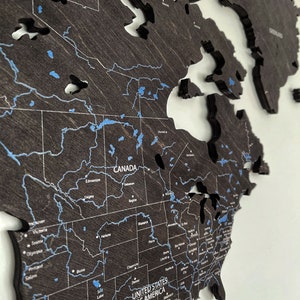 Mappa da parete in legno con città e fiumi, mappa del mondo in legno con stampa, mappa da parete, decorazione per la casa in legno, regalo di Natale, mappa del mondo spessa