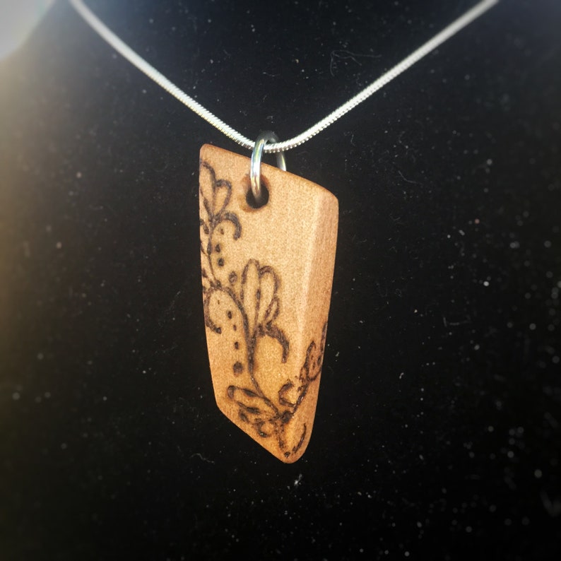 Hand-Carved Wooden Pyrography Necklace
