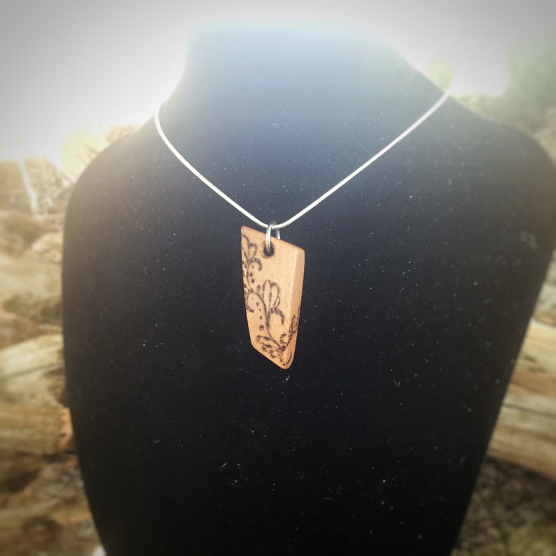 Hand-Carved Wooden Pyrography Necklace