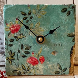 Italian design, antique marble, wall clock, tile clock &quot;Nostalgia&quot; Shabby-Chic, home decoration