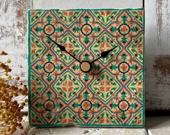 Antique marble tile clock, Italian design, mini clock, kitchen clock, table clock “Porto” birthday gift