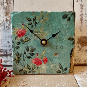 Italian design, antique marble, wall clock, tile clock "Nostalgia" Shabby-Chic, home decoration