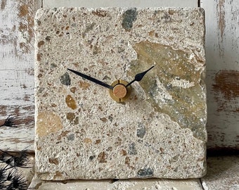 Antique marble Italian design, mini clock, kitchen clock, table clock “Stone” birthday gift, upcycling