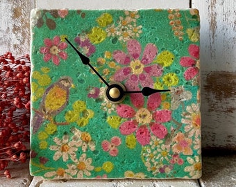 Table clock, tile clock, kitchen clock “Flowers”