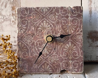 Table clock Italian Design, tile clock, upcycling, mini clock in a vintage look