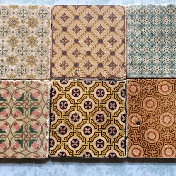 6x coasters, tiles, tile backsplash “Shabby Chic”
