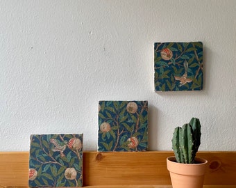 Set of 3 mini tile pictures, wall pictures, wall decoration “Garden” upcycling, antique marble