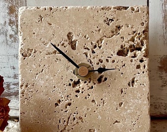 Antique marble Italian design, mini clock, kitchen clock, table clock “Stone” gift upcycling